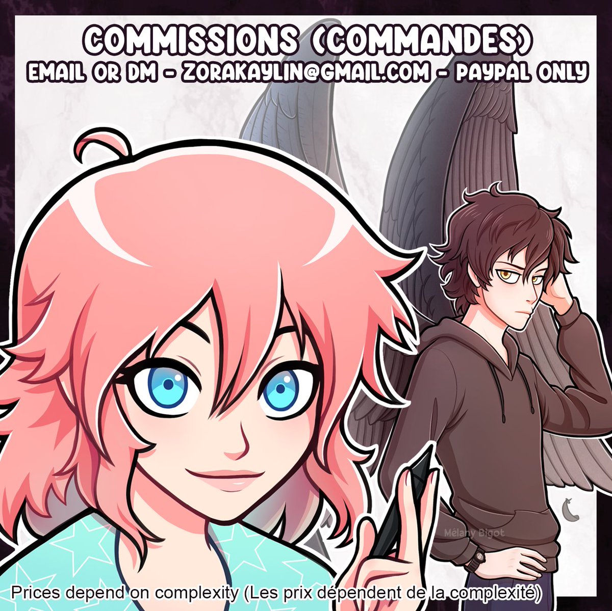 ZoraKaylin's tweet photo. Mon style n’a RIEN à voir entre l’animation et l’illustration :o

Très peu de gens ici savent que de base je suis une illustratrice, c'est mon activité principale dans le pro.

Pour les commandes ça se passe soit par mail soit en DM !
Les prix sont dans le lien dans ma bio !! https://t.co/pqZ7S0gAq7