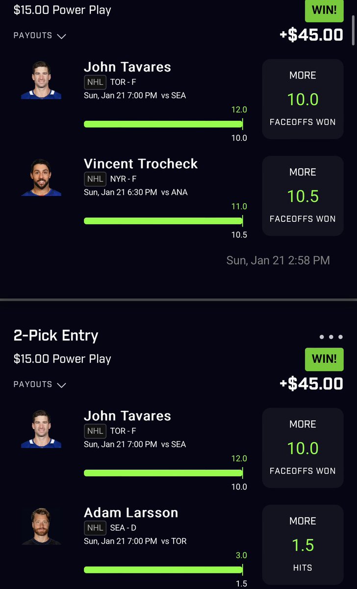 CopperPicks's tweet photo. What a day yesterday!! 1 away from hitting a 25x 💰 2 of my hockey slips I posted yesterday ended up getting refunded because Chiarot didn’t play but we still had a very profitable night 🤑#prizepicks #NHL #NFL #GamblingTwitter https://t.co/2YoaOCcxbd