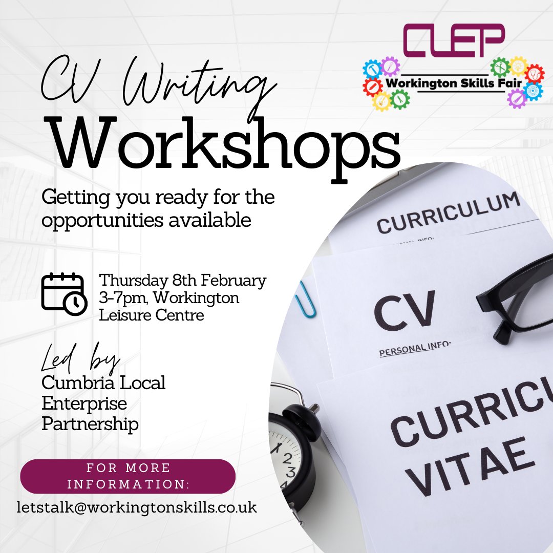The <a href="/cumbrialep/">Cumbria Local Enterprise Partnership</a> will be offering CV writing workshops at this year's Workington Skills Fair.

If you're looking for job opportunities, apprenticeships or higher education, help is on hand to make you stand out from the crowd!