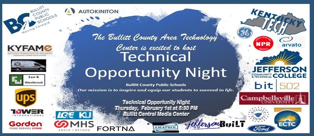 BullittATC's tweet photo. The Bullitt County Area Technology Center is proud to host Technical Opportunity Night on.February 1st at Bullitt Central High School starting at 5:30 PM. Please check our NEWS page for details. https://t.co/eUe3yGm0yO
Hope to see you on Feb. 1st. https://t.co/6GpxwRNblX