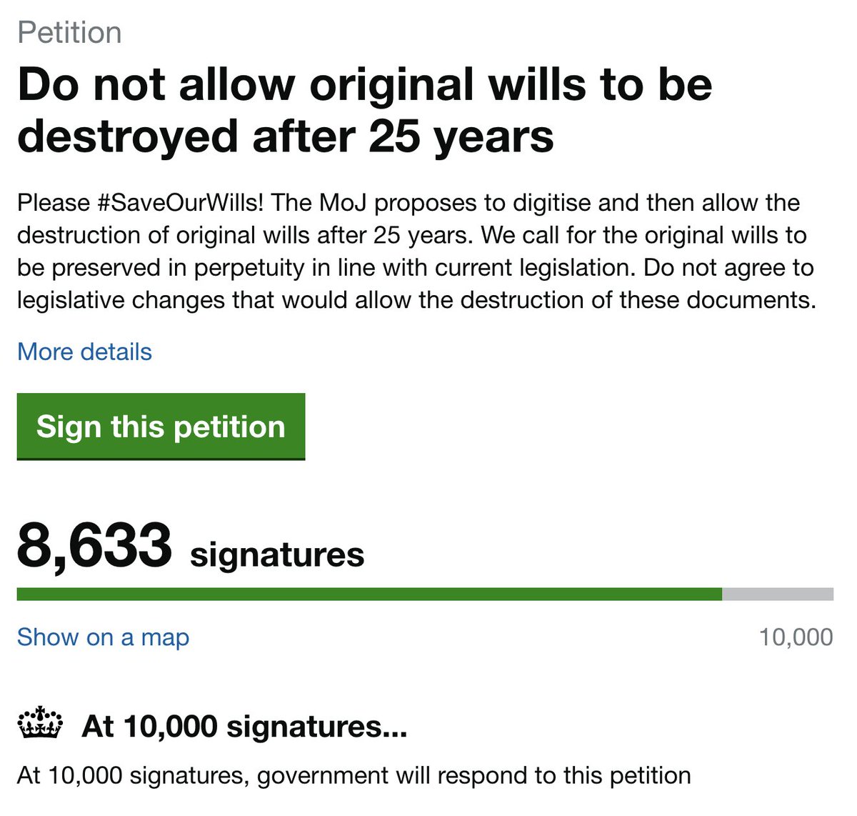 Come on... let's boost that number! Who can you invite to sign? We're getting close to 10k, which will mean the Government will have to respond. #SaveOurWills petition.parliament.uk/petitions/6540… Have you sent this to #WhatsApp friends? #FamilyHistory #LocalHistory #Scandal #MondayMotivation