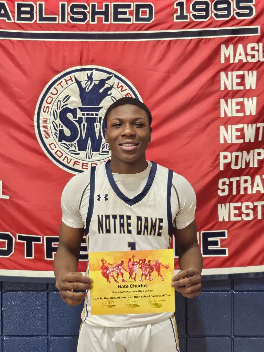 Notre Dame Prep of SHU Athletics (@ndlancers) on Twitter photo Congratulations to <a href="/NDLancersbball/">Notre Dame Prep Boys Basketball</a> Senior Nate Charlot on being nominated to the <a href="/McDAAG/">McDonald's All American Games</a> McDonald's All American Games. The final rosters will be announced on ESPN tomorrow at 3:00. Congratulations to <a href="/NDLancersbball/">Notre Dame Prep Boys Basketball</a> Senior Nate Charlot on being nominated to the <a href="/McDAAG/">McDonald's All American Games</a> McDonald's All American Games. The final rosters will be announced on ESPN tomorrow at 3:00.