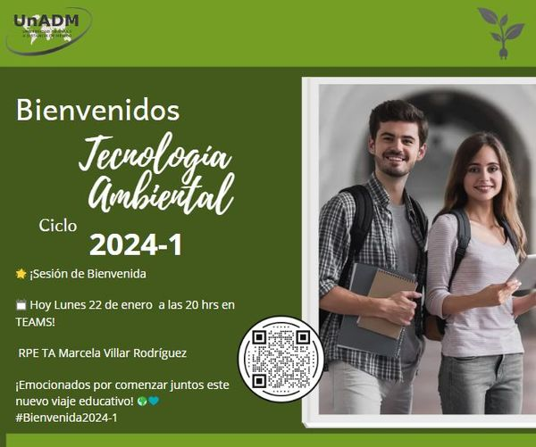 TAUnADM's tweet photo. ¡Bienvenidos estudiantes de Tecnología Ambiental de la Universidad Abierta y a Distancia de México al ciclo 2024-1! 🌿🎓 Únete a la sesión de bienvenida hoy a las 20 hrs en TEAMS con Marcela Villar Rodríguez. 🌍✨ Liga: https://t.co/oJjg8kTHUI  🌱💡 #TecnologiaAmbiental #UnADM🌿 https://t.co/mvVrYd21O5