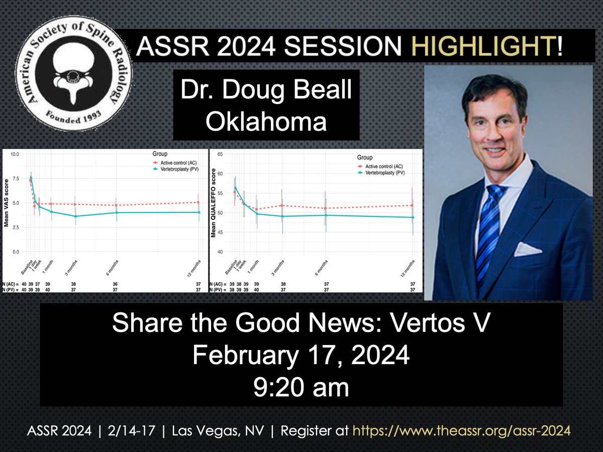 The_ASSR's tweet photo. Learn about the great results from #VertosV from @dougbeall at #ASSR24
@WendeNGibbs @jstuartr
#NeuroRad #MSKRad #RadRes #RadFellow #Vertebroplasty #CompressionFracture https://t.co/NeUeyQGl0p