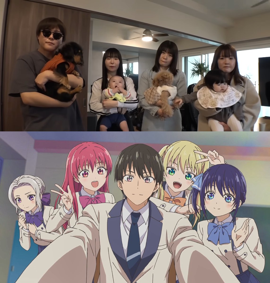 animetrends's tweet photo. Ryuta Watanabe, de 35 años, es tendencia porque comparte su vida con 4 "esposas" y 2 novias, y porque su deseo es tener 54 hijos. El sujeto vive como un amo de casa, financiado con los salarios de sus mujeres.
#KanoKano 

🔹 Los fans compararon esto con la historia de "Kanojo mo Kanojo (Girlfriend, Girlfriend)", algo que nunca pensaron ver en la vida real. De hecho, Watanabe se casa con una, se divorcia y se casa con la siguiente, dándole a todas su apellido y "evadiendo" la ley anti-poligamia.