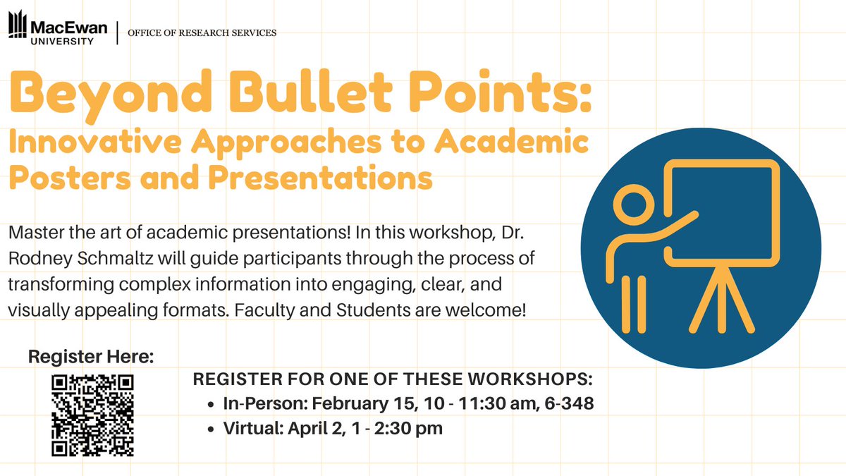 Master the art of academic presentations! Join Dr. Rodney Schmaltz as he guides participants through the process of transforming complex information into engaging, clear, and visually appealing formats.

Faculty and students are welcome!

Register Here: shorturl.at/gorwF