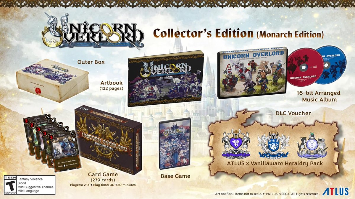 I'm really looking forward to this game. Unicorn Overlord Collector's Editions available for $129.99 for PS5, Nintendo Switch and Xbox. Art book, 16-bit OST CDs, a freaking card game, this is a great CE. zdcs.link/5OWnL