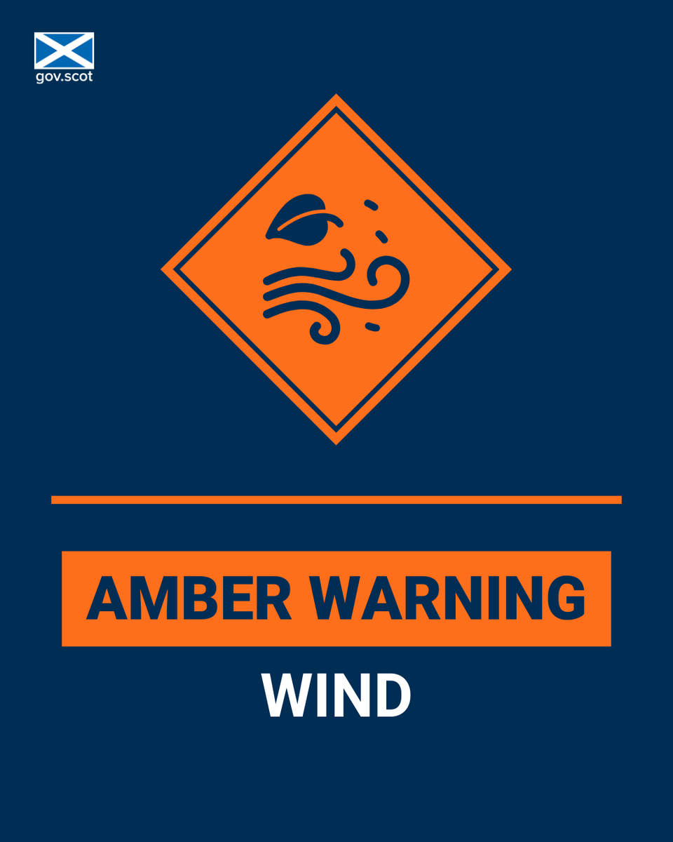 ⚠️@metoffice has issued an amber weather warning for wind across the west and north of Scotland. The warning will be in place from 1800 tomorrow until 0800 on Wednesday. Conditions are expected to cause disruption in affected areas. #StormJocelyn