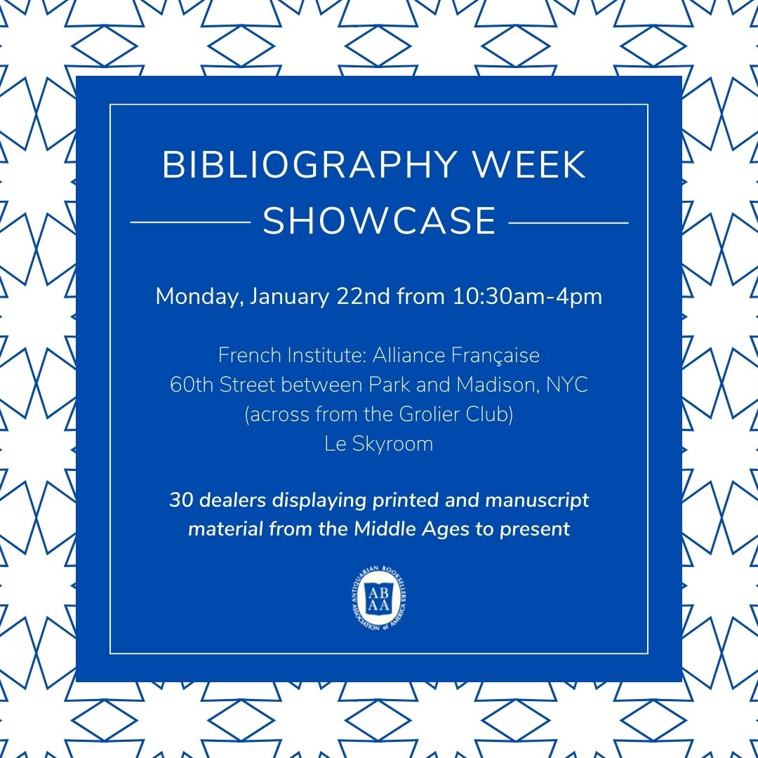 ABAA49's tweet photo. The 2024 Bibliography Week Showcase is under way at the French Institute: Alliance Française in New York City! Doors close at 4pm!
Details: https://t.co/uOGde8Uwde
#RareBooks #Ephemera #AntiquarianBooks #BookCollecting #BibWeek #bibliographyweek https://t.co/ASZNuhARpj