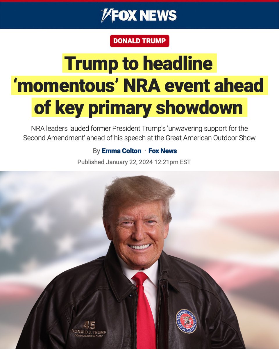 🇺🇸BREAKING NEWS: President Donald Trump to Address NRA Members at the NRA Presidential Forum at the Great American Outdoor Show

'President Trump's fellow NRA members can’t wait to hear from him for the eighth time.' –NRA Pres. Cotton

@EmmColt/@FoxNews ➡️nra.wiki/45