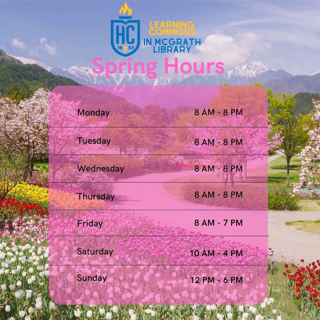 🌼McGrath Library's Spring Semester Hours🌼

Monday - Thursday: 8am - 8pm
Friday: 8am - 7pm
Saturday: 10am - 4pm
Sunday: 12pm - 6рm

#HilbertCollege #HilbertLibrary #SpringHours