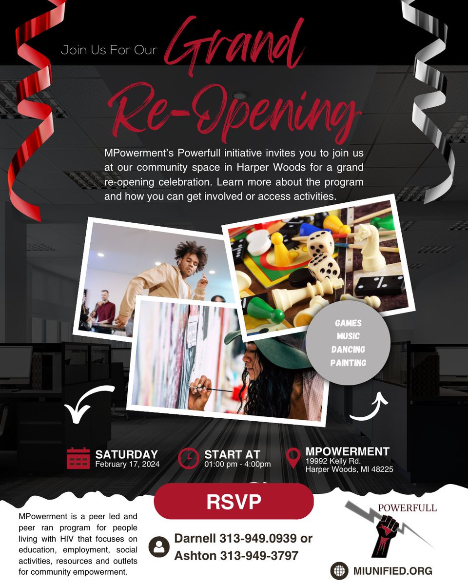 Join us at UNIFIED's Mpowerment location in Harper Woods on February 17th to check out the space, met members of the Powerfull group and learn how you can get involved.

#HealthandWellness #Community #Empower #HIV