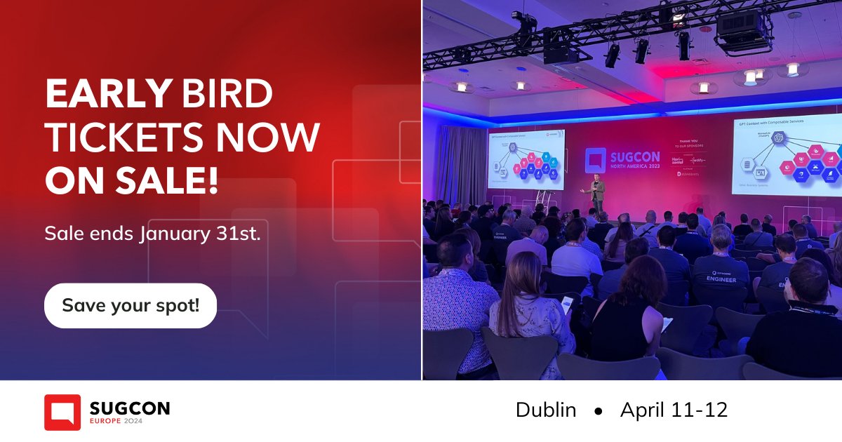Channel the luck of the Irish☘️ and grab your early bird ticket to join us at #SUGCONEurope2024 in Dublin on April 11-12! Act fast – limited tickets are up for grabs! Early bird pricing is only available until January 31. europe.sugcon.events #WeAreSitecore #SitecoreCommunity