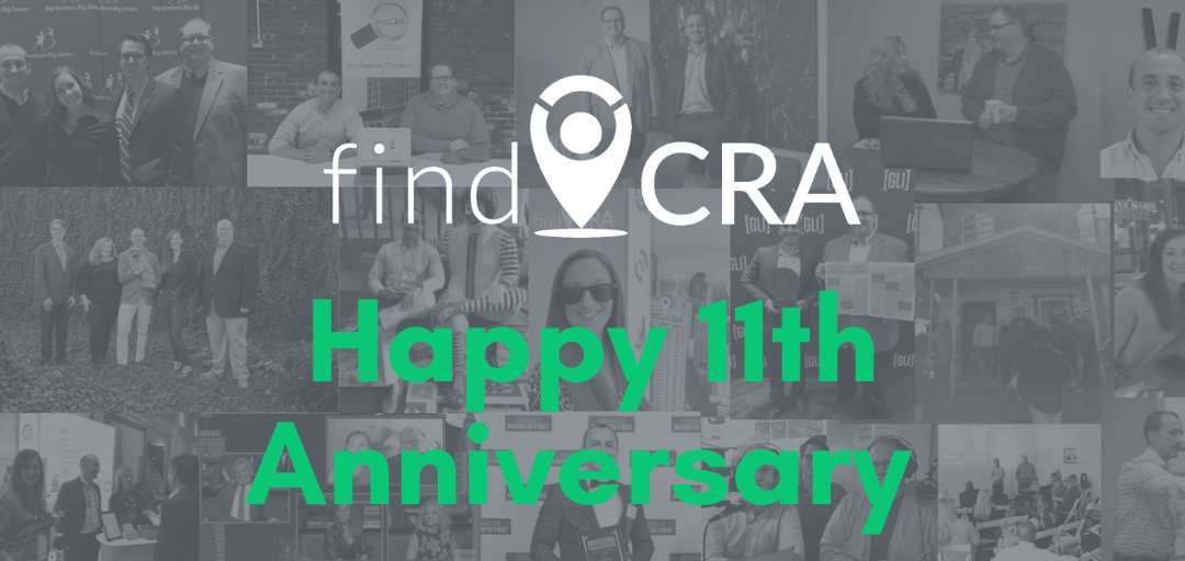 Happy 11th Anniversary! In 2013, our co-founders Ben Loehle and Brian Waters envisioned findCRA and it's been amazing to see how far we've come. Thanks to our great team, Nikki Huyear, Harry G. Talamini, and Brooke Searcy, and our many awesome customers, mentors and friends.