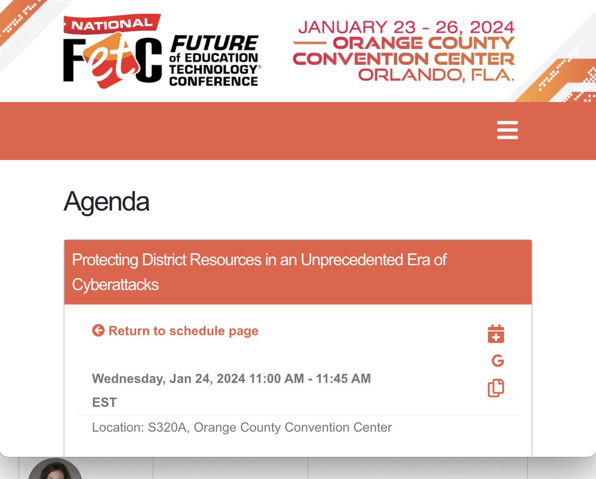 Lightspeed Systems (@lightspeedsys) on Twitter photo At #FETC, make sure you catch "Protecting District Resources in an Unprecedented Era of Cyberattacks," featuring <a href="/edtechcto/">Kyle Berger</a> & <a href="/boggess_michael/">Michael Boggess</a>.
Wed., Jan. 24, 11:00 am in Room S320A
#EdTech
#K12Education At #FETC, make sure you catch "Protecting District Resources in an Unprecedented Era of Cyberattacks," featuring <a href="/edtechcto/">Kyle Berger</a> & <a href="/boggess_michael/">Michael Boggess</a>.
Wed., Jan. 24, 11:00 am in Room S320A
#EdTech
#K12Education