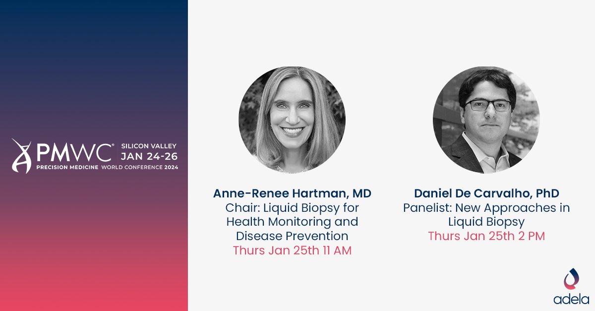 Adela (@adela_bio) on Twitter photo Attending <a href="/PMWCintl/">Precision Medicine World Conference</a> 2024? Don't miss these sessions on liquid biopsy featuring Adela's Chief Medical Officer, Anne-Renee Hartman, MD and Chief Scientific Officer <a href="/decarvalho_lab/">Daniel De Carvalho</a>. Attending <a href="/PMWCintl/">Precision Medicine World Conference</a> 2024? Don't miss these sessions on liquid biopsy featuring Adela's Chief Medical Officer, Anne-Renee Hartman, MD and Chief Scientific Officer <a href="/decarvalho_lab/">Daniel De Carvalho</a>.