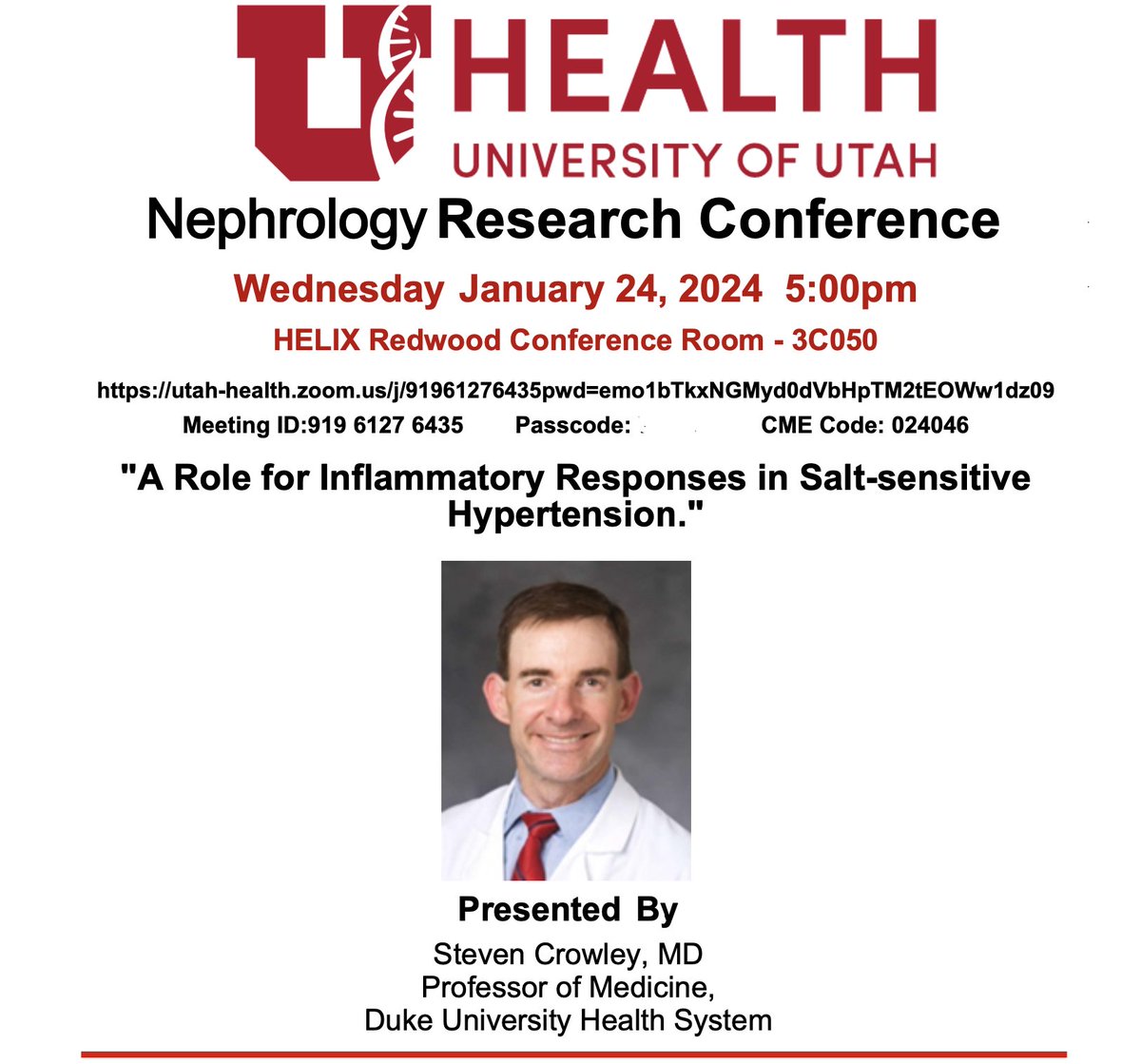 University of Utah Nephrology (@uofunephrology) on Twitter photo We are excited to welcome Dr. Steven Crowley <a href="/DukeKidney/">Duke Kidney</a> to Utah and <a href="/UofUHealth/">University of Utah Health</a> ! Please join us for Nephrology Grand Rounds today at 5 PM We are excited to welcome Dr. Steven Crowley <a href="/DukeKidney/">Duke Kidney</a> to Utah and <a href="/UofUHealth/">University of Utah Health</a> ! Please join us for Nephrology Grand Rounds today at 5 PM