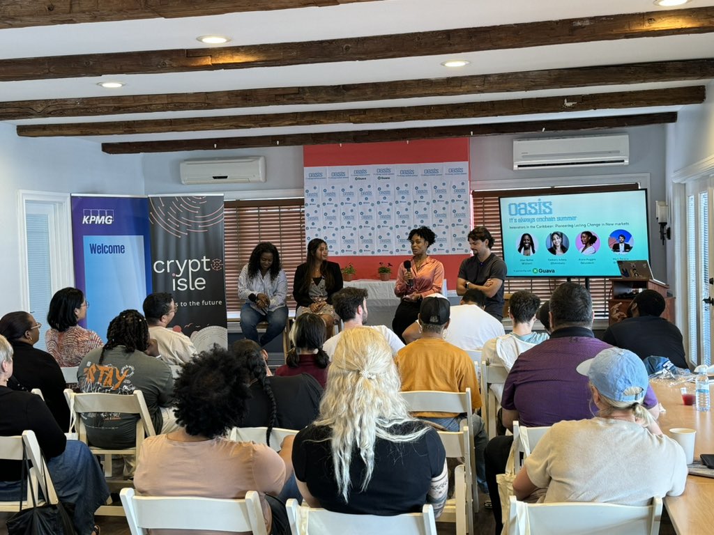 First event of the year and I’m stoked to be at <a href="/oasisonchain/">Oasis Onchain 🏝️</a> hearing from <a href="/0xKimberly/">Kim ⚡️</a> <a href="/alysiatech/">Alysia 👩‍💻☕</a> <a href="/markpereir/">Mark Pereira</a> <a href="/PJillian2/">P. Jillian</a> talking all things Caribbean Crypto