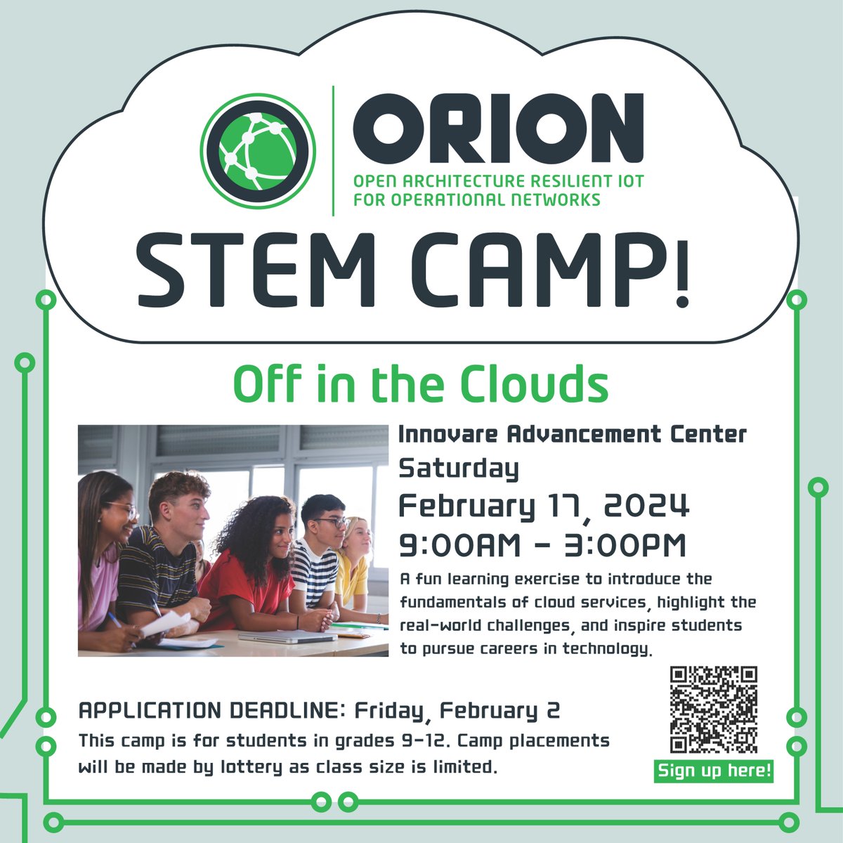 The Air Force Research Laboratory/Information Directorate is fueling your STEM dreams with the ORION project! 🚁 Sponsored FREE by Rome Lab, Quanterion Solutions Inc., Assured Information Security, Griffiss Institute, and NYSTEC 🎓🚀 ✨ Scan the QR code to sign up now!