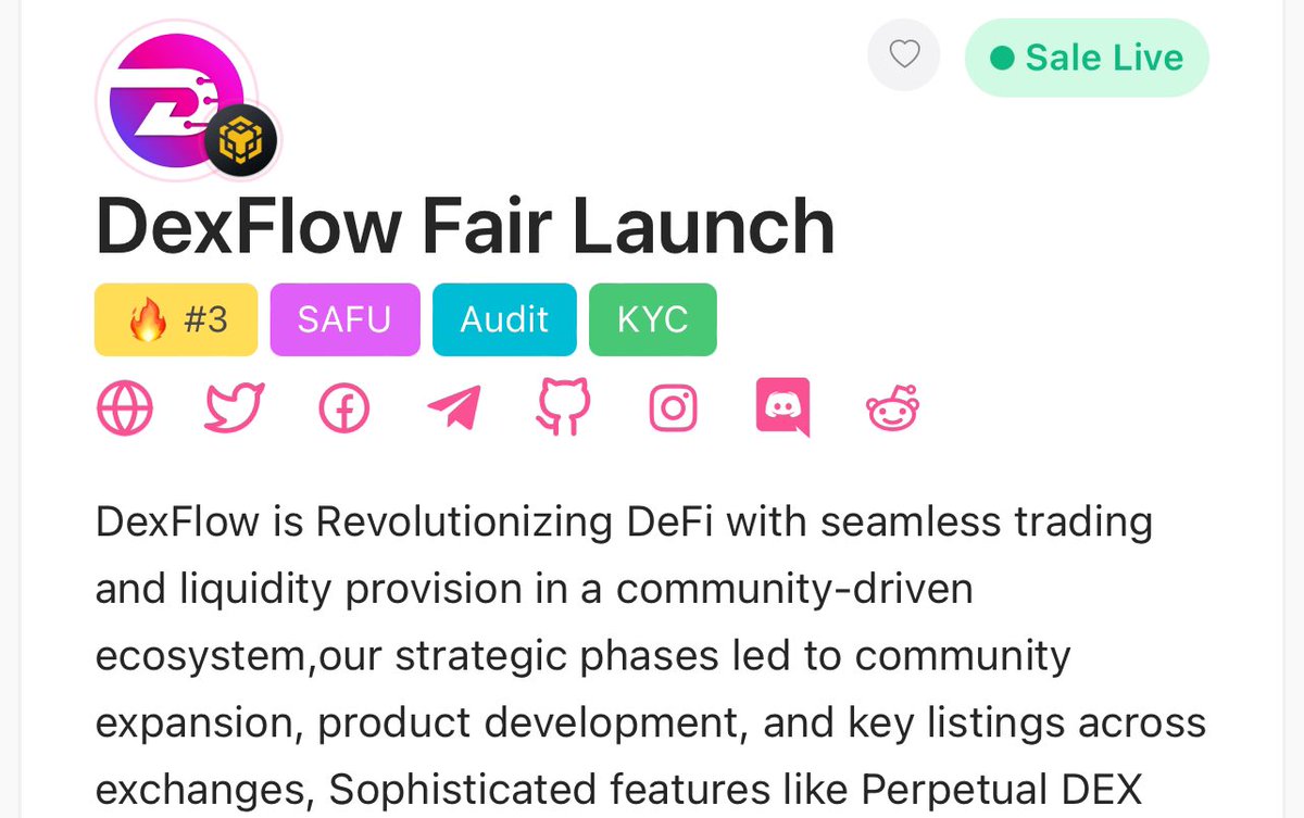 dexflowtoken's tweet photo. 🔥TRENDING #3 🔤ON PINKSALE! Less than 20 Hours left for the fairlaunch to come to an end, Dont miss out this opportunity
⚪️BUY HERE NOW ⬇️ ✅✅✅
https://t.co/i6YdR8aAiB
#DEXFLOW #BSCGems #Bitcoin #trending2024 #crypto #BNB #BNBChain #BSC #PresaleLive https://t.co/qPiNlUaCH2