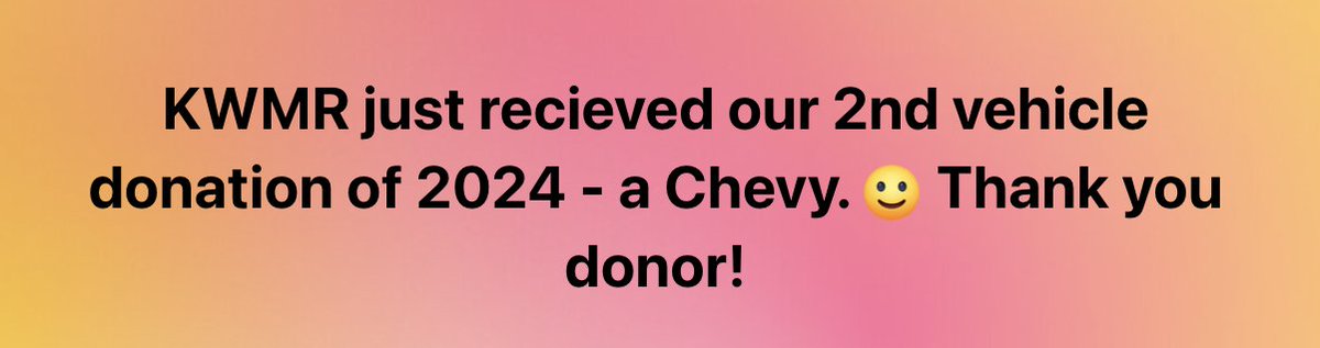 Car donations make such a difference for our station's financial health. Thank you, donors - you're the best! kwmr.careasy.org/home.html #Cars4Good @charitableauto