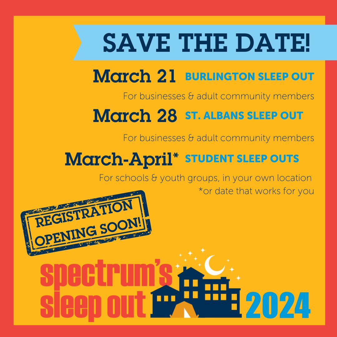 SpectrumVT's tweet image. 📣MARK YOUR CALENDARS!📅

Registration is just around the corner for Spectrum&apos;s annual Sleep Out in solidarity with youth facing homelessness!

Save the dates and stay tuned for details on how to get involved in 2024&apos;s events &amp;amp; make a difference in your community!