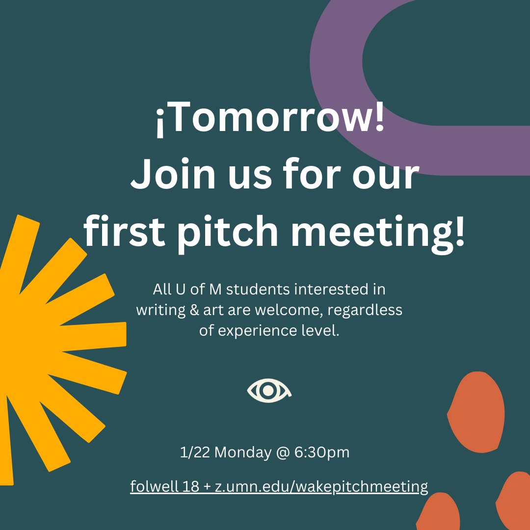 🌟 We're welcoming everyone back with our first pitch meeting of the spring semester! 🌟

🍃☀️🍃☀️🍃
Hope to see you at 6:30pm in Folwell 18 or on zoom!  
umn.zoom.us/j/95979571677