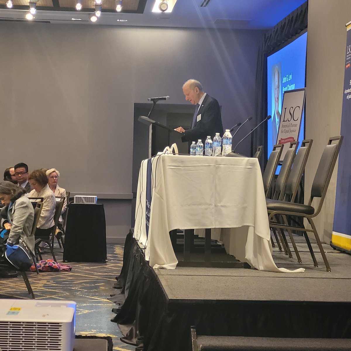 Kick off of <a href="/LSCtweets/">Legal Services Corp.</a>' 50th Anniversary with welcome remarks by its Chair John G.  Levi.  #ProtectingThePromise