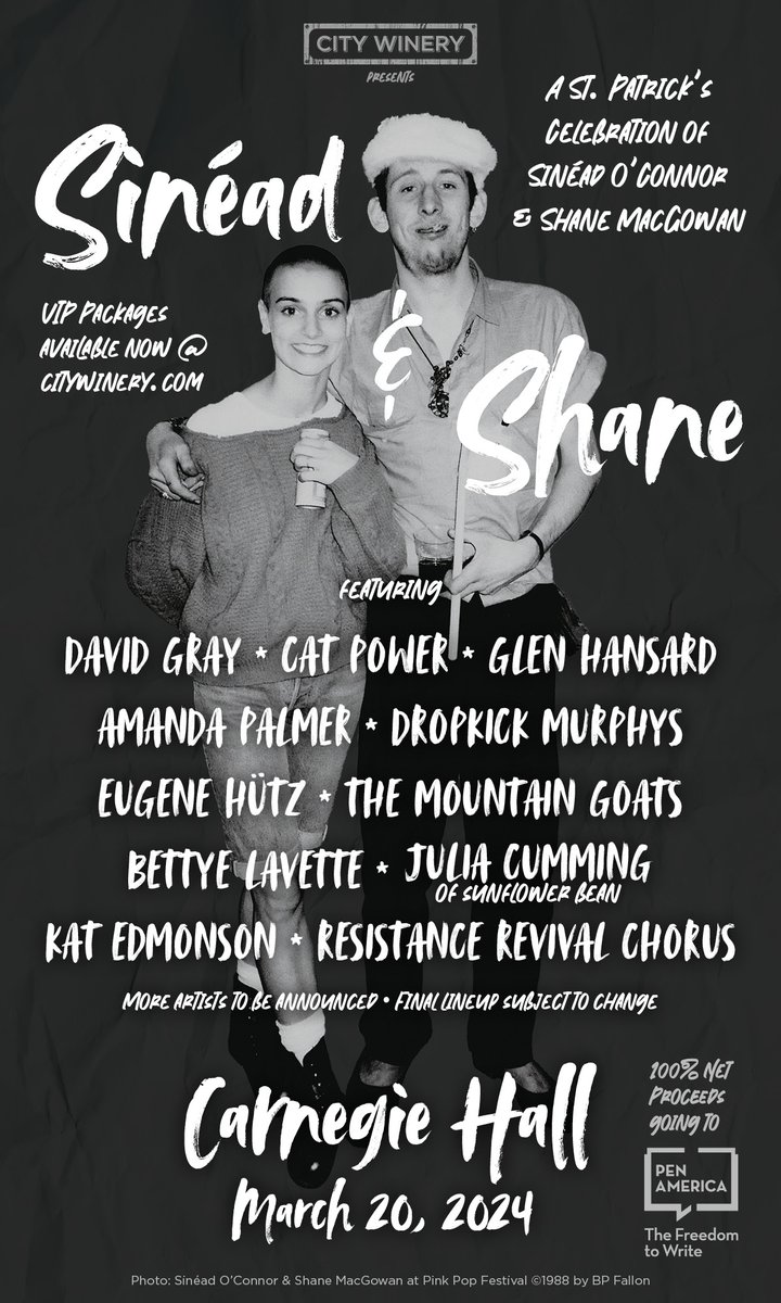 Tickets are now on sale for @CityWineryNYC's Sinead & Shane show on March 20 @carnegiehall. tinyurl.com/3hz5zmm7