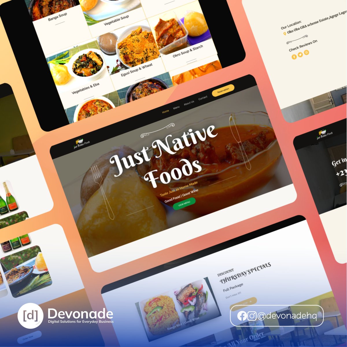 devonadehq's tweet photo. Screens from a UI design and Web Development Project we handled 3+ years ago for a Nigerian native food restaurant.

#uidesign #uxdesign #webdesign #webdevelopment #restaurantwebsite #ecommercewebsite #foodbookingwebsite #devonade https://t.co/eT97rpg1Sr