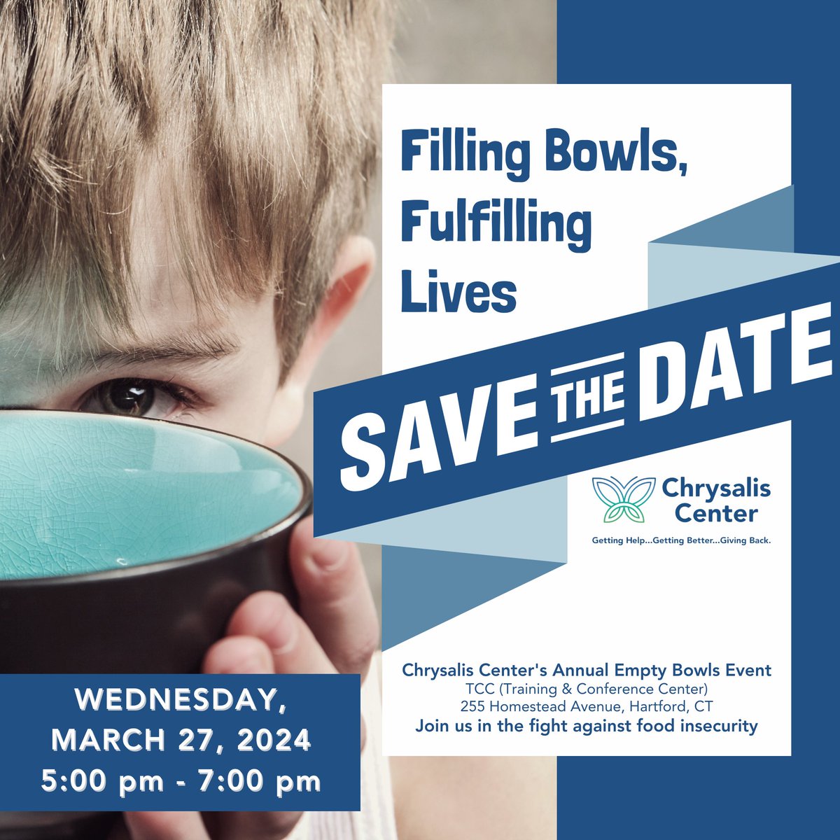 Join us on Wednesday, March 27, 2024, at 5:00 pm for our Annual Empty Bowls Fundraiser.  Sign up here: chrysaliscenterct.org/empty-bowls-20…