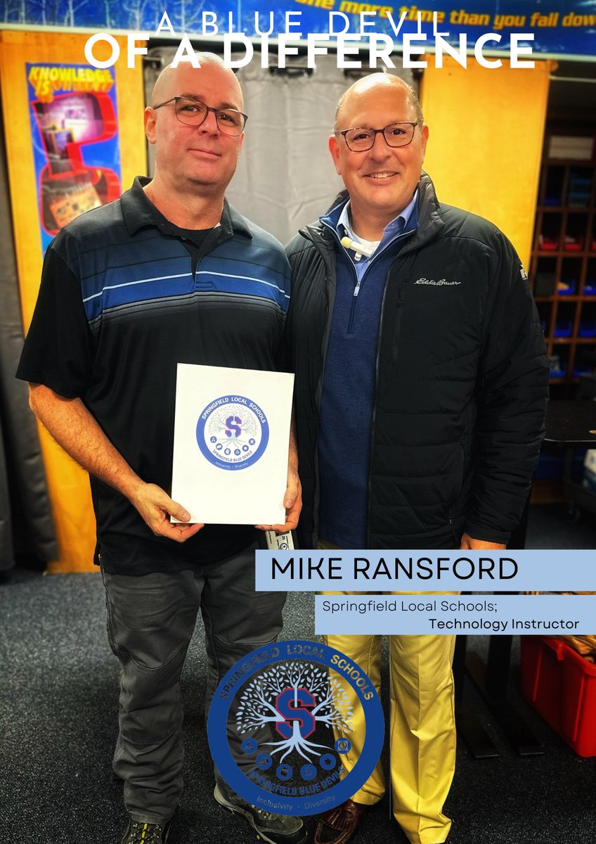 Congratulations to our December Difference Maker Nominee, Technology Instructor Mike Ransford as Springfield Local Schools Devil of a Difference winner! Thank you, Mr. Ransford for all that you do for our students and families!