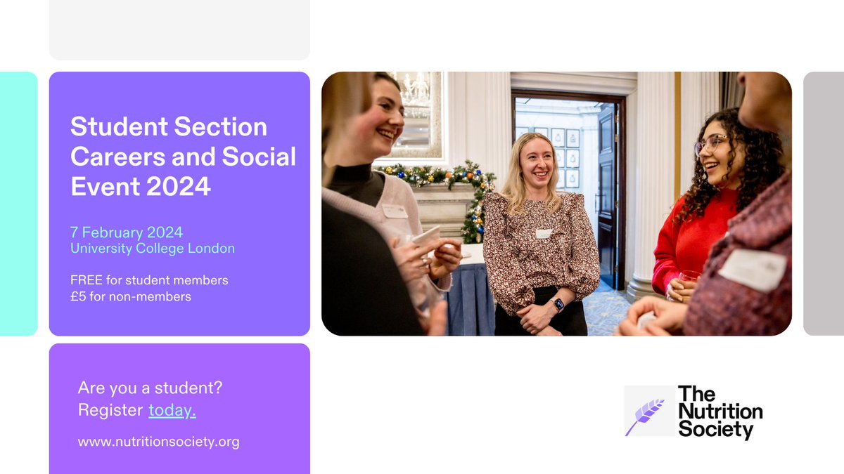 NutritionSoc's tweet photo. Join us for a career and social event at @ucl on 7 February!

This student-only event will include a careers panel with seven panellists joining us from all corners of nutrition and dietetics, followed by a fun networking session.

👉 https://t.co/FWjOvvxytJ @nutsoc_sc #students https://t.co/hmNtW9La27