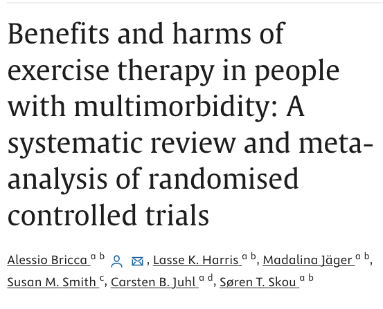 Exercise therapy in people with multiple chronic conditions (multimorbidity).

✅ Safe
✅ Beneficial

But...

This is what you need to know 👇

🧵