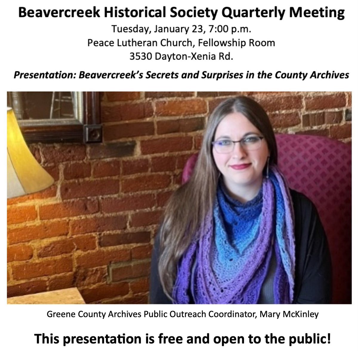 GreeneCoArchive's tweet photo. Catch us tomorrow at the Beavercreek Historical Society Meeting! 
You won't want to miss hearing about Beavercreek's history from the Archives! https://t.co/85x1HeV1xN