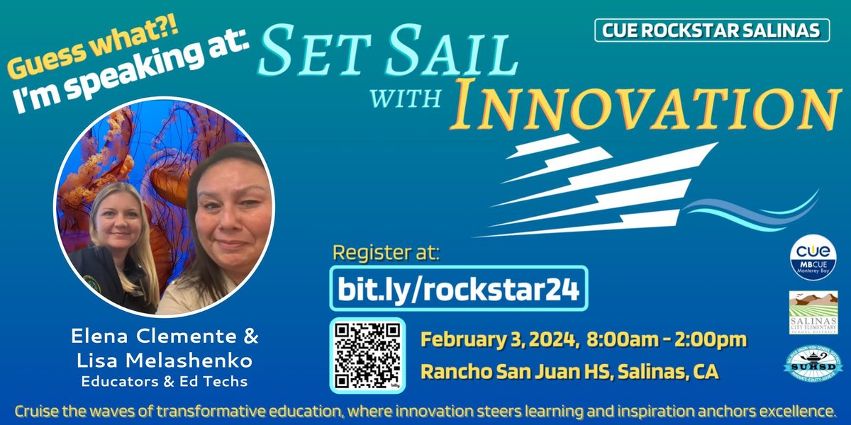 Looking forward to presenting our session 🖱️🕺🏼🧠Click, Move, Learn: Tech-Fueled Brain Breaks for K-6 engagement at Set Sail with Innovation with my colleague @Mrs_Melashenko.  #setsail24 #mbcue