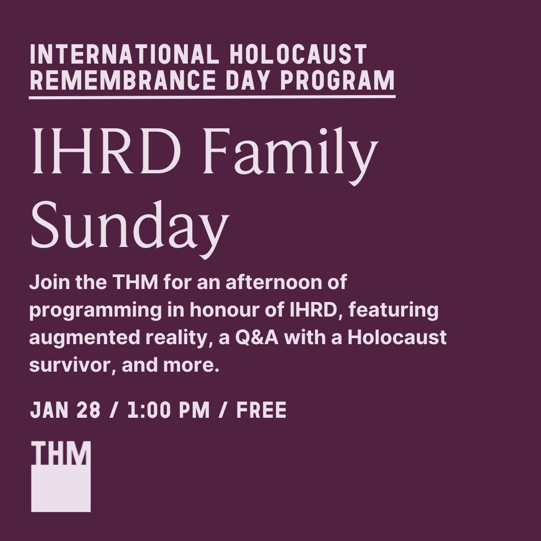 Join the THM on January 28 for an exclusive afternoon of programming in honour of International Holocaust Remembrance Day (IHRD). This program is designed for ages 10+. Family Sundays at the THM are supported by a grant from the Province of Ontario. torontoholocaustmuseum.org/events/family-…