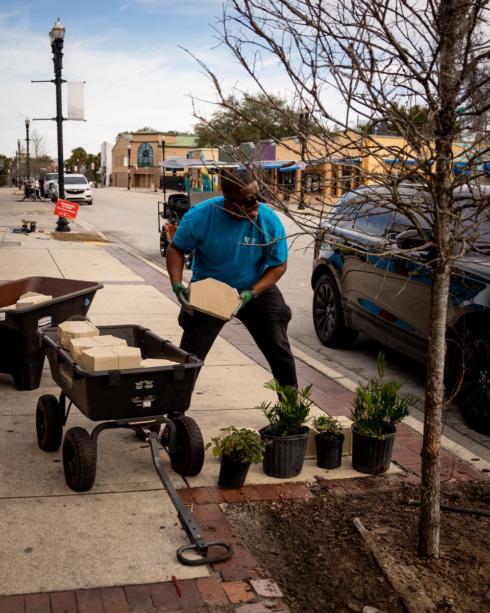 LiftJax's tweet photo. Huge shoutout to our friends at @unitedwaynefl, @cityofjax & @AmeriCorps for the impact their MLK Week of Service made OutEast. Thanks to the Melanin Market, the ELBC and @CdcEastside volunteers rallied to clean, paint facades and plant the flower beds of homes, apartments, parks and the business corridor along A Philip Randolph Blvd.