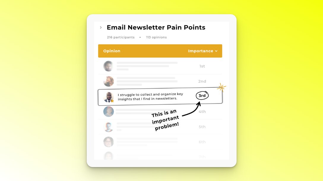 <a href="/tom_d_kerwin/">Tom Kerwin</a> 5/ Customer Problem Stack Rank

Use when you need to prioritize opportunities.

One of the best and relatively simple techniques to get the customers to make the hard tradeoffs. Let the top choice win.

(Also great to pair with the Opportunity Solution Tree)