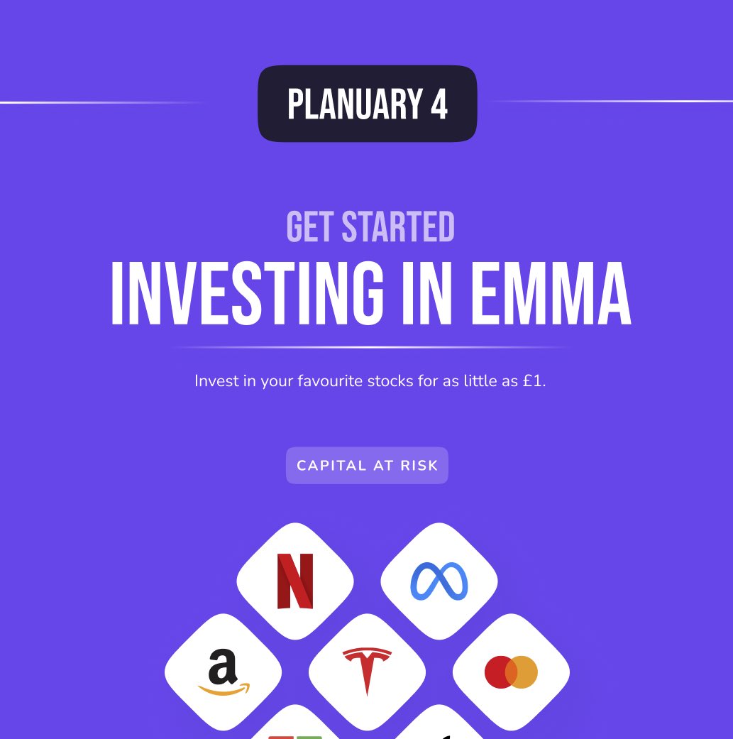 Planuary: step 4 – get started investing with Emma💜💰

Discover more than 2,000 international stocks in Emma and start investing with as little as £1. Capital at risk.

#investing #investingapp