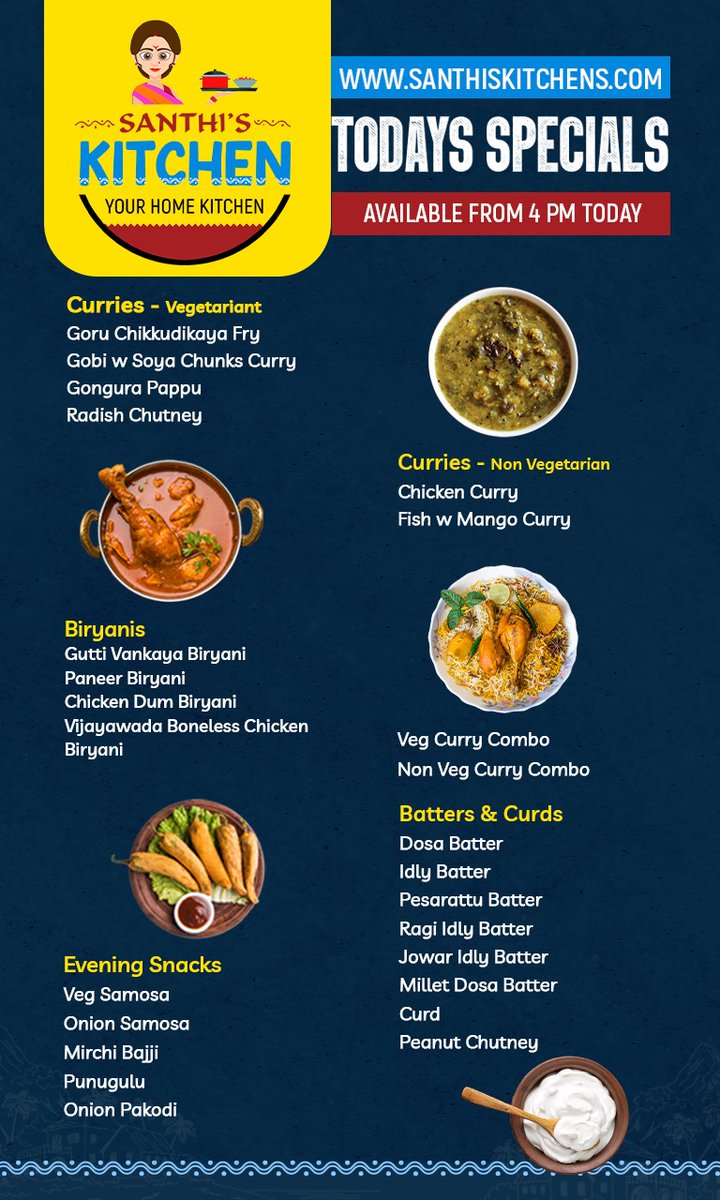 santhiskitchens's tweet photo. Enjoy our delicious and tasty today's specials
2552 Stonebrook Pkwy #102 Frisco, TX, US 75034
469-777-4889
https://t.co/OwBMTBSiiC
#santhiskitchen #todaysmenu #restaurant #indianfoodlist #curries #breakfastitems #batters #takeaway #biryani #tandoori #catering https://t.co/mARZoMpgcY