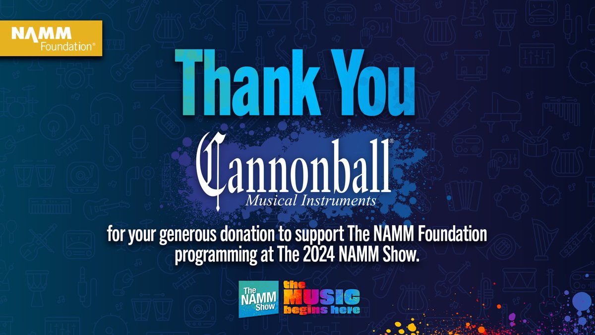 We want to take a moment to thank @CannonballMusic for their support of The NAMM Foundation’s programming at The 2024 #NAMMShow. Thanks to their generosity, we're able to offer practical professional development sessions to educators. Their support truly makes a difference!