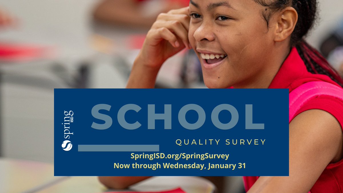 SpringISD's tweet image. We are listening to YOU so we can be the best school district for everyone! Take the School Quality Survey now at SpringISD.org/SpringSurvey.