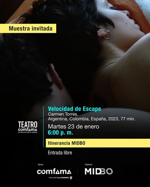#Medellín. Mañana a las 6pm disfruta de la programación de #ItineranciasMIDBO con Velocidad de escape, la película de Carmen Torres selecionada en la #25MIDBO. Gracias a <a href="/Comfama/">Comfama</a>  Trailer: youtube.com/watch?v=FZVCbV…