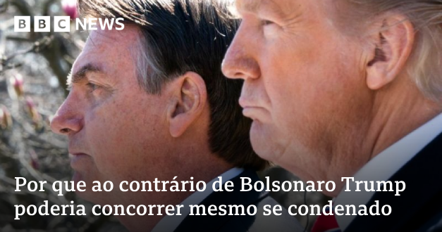 Favorito nas pesquisas de opinião dos EUA, o ex-presidente americano responde a vários processos na Justiça. Mas, mesmo condenado, não ficaria inelegível como Bolsonaro, por causa das diferenças no sistema judiciário bbc.in/3ObL4On