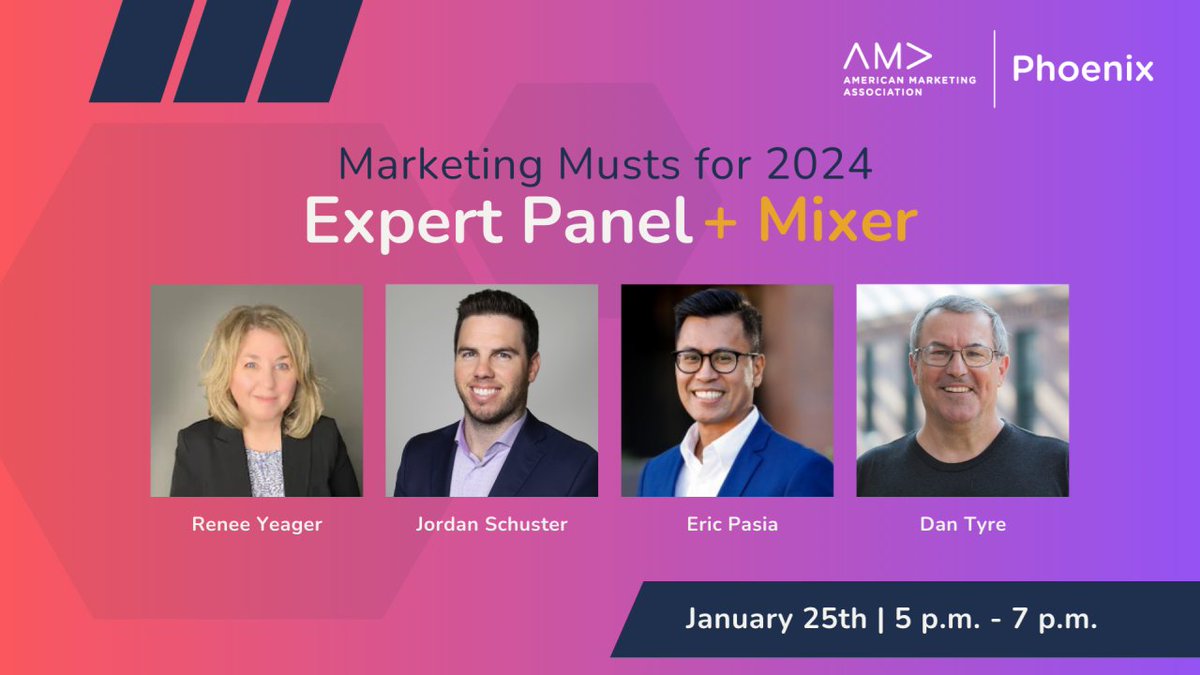 YeagerMarketing's tweet photo. 📢 Get a competitive edge for 2024 in this exclusive live panel discussion hosted by @amaphoenix on January 25th. Take command of shifting marketing forces with industry leaders, including Yeager CEO and Co-Founder @reneeyeager: https://t.co/2bDl4xtez8 https://t.co/ctZSwfOjy7