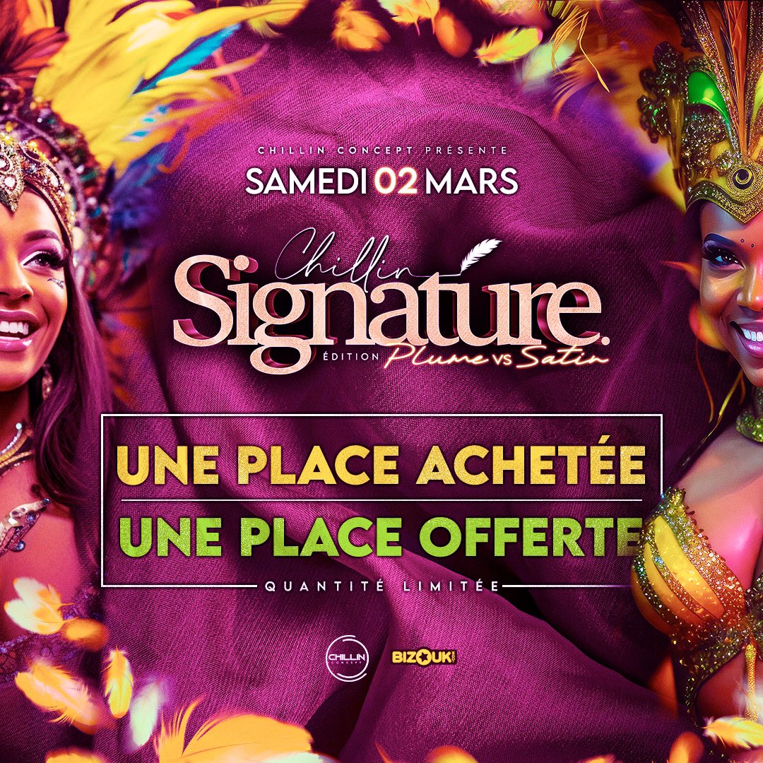 🚨PROMO🚨PROMO🚨PROMO🚨

Une place achetée = Une place offerte 🎁

Billetterie Bizouk ⬇️
my.bizouk.com/chillin-signat…