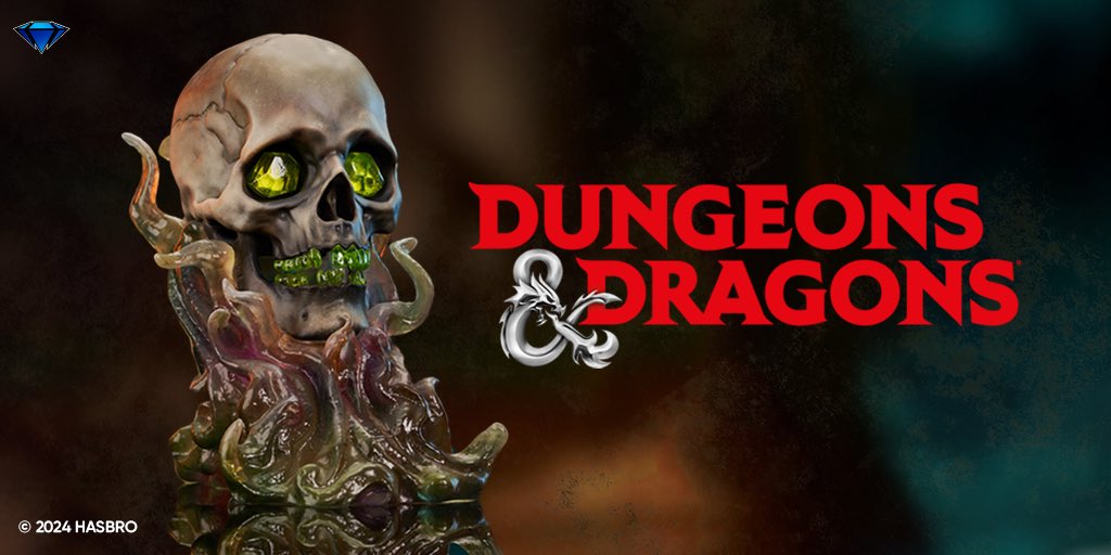 HasbroPulse's tweet image. Embark on a collab quest with #DiamondSelect's new #DnD Demilich dice holder! This mystical 10-in flaming skull, designed by Caesar and sculpted by Sandro Luis Sampaio, is limited! Unleash arcane power and secure your fate- dice not included! Pre-order on #HasbroPulse!