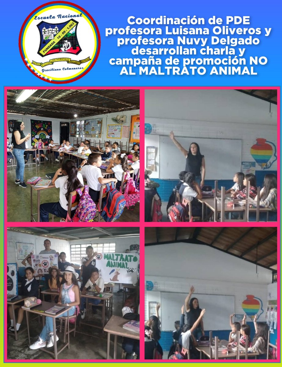 Coordinación de PDE profesora Luisana Oliveros y profesora Nuvy Delgado desarrollan charla y campaña de promoción NO AL MALTRATO ANIMAL