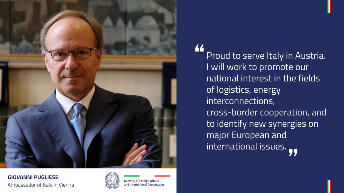 Congratulations to Giovanni Pugliese, new Ambassador of Italy to Austria 🇮🇹 🤝🇦🇹

<a href="/ItalyinAustria/">Italy in Austria</a>